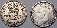 Strieborná minca 6 Pence 1939 Veľká Británia, George VI. - Kliknutím na obrázok zatvorte -